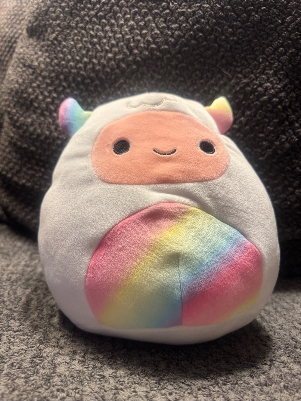 Squishmallows White Cow with Pastel Rainbow Belly and Ears